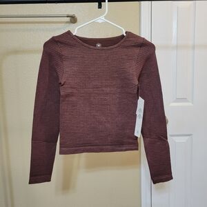 Aura Girl Long Sleeve Waffle Knit Brown shirt Size S/M
